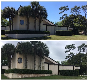 pressure washing concrete commercial building - before and after gallery