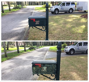 pressure washing metal mailbox - before and after gallery