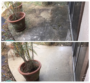 pressure washing concrete patio - before and after 