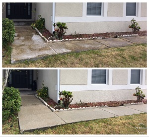 pressure washing concrete sidewalk - before and after