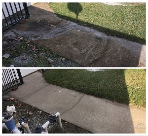 pressure washing concrete sidewalk - before and after 