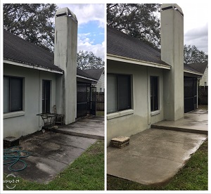 pressure washing concrete patio - before and after 