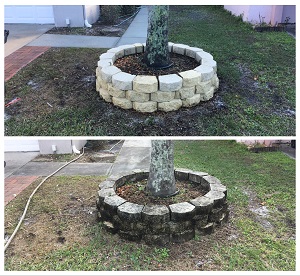 pressure washing landscape bricks - before and after