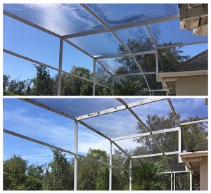 pressure washing pool cage - before and after 