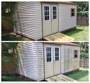 pressure washing shed - before and after