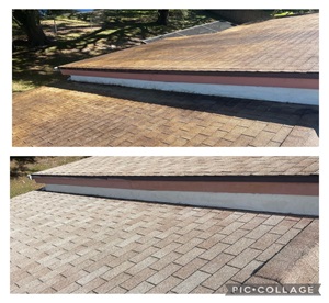 pressure washing shingles roof - before and after 