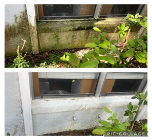 pressure washing stucco wall - before and after 